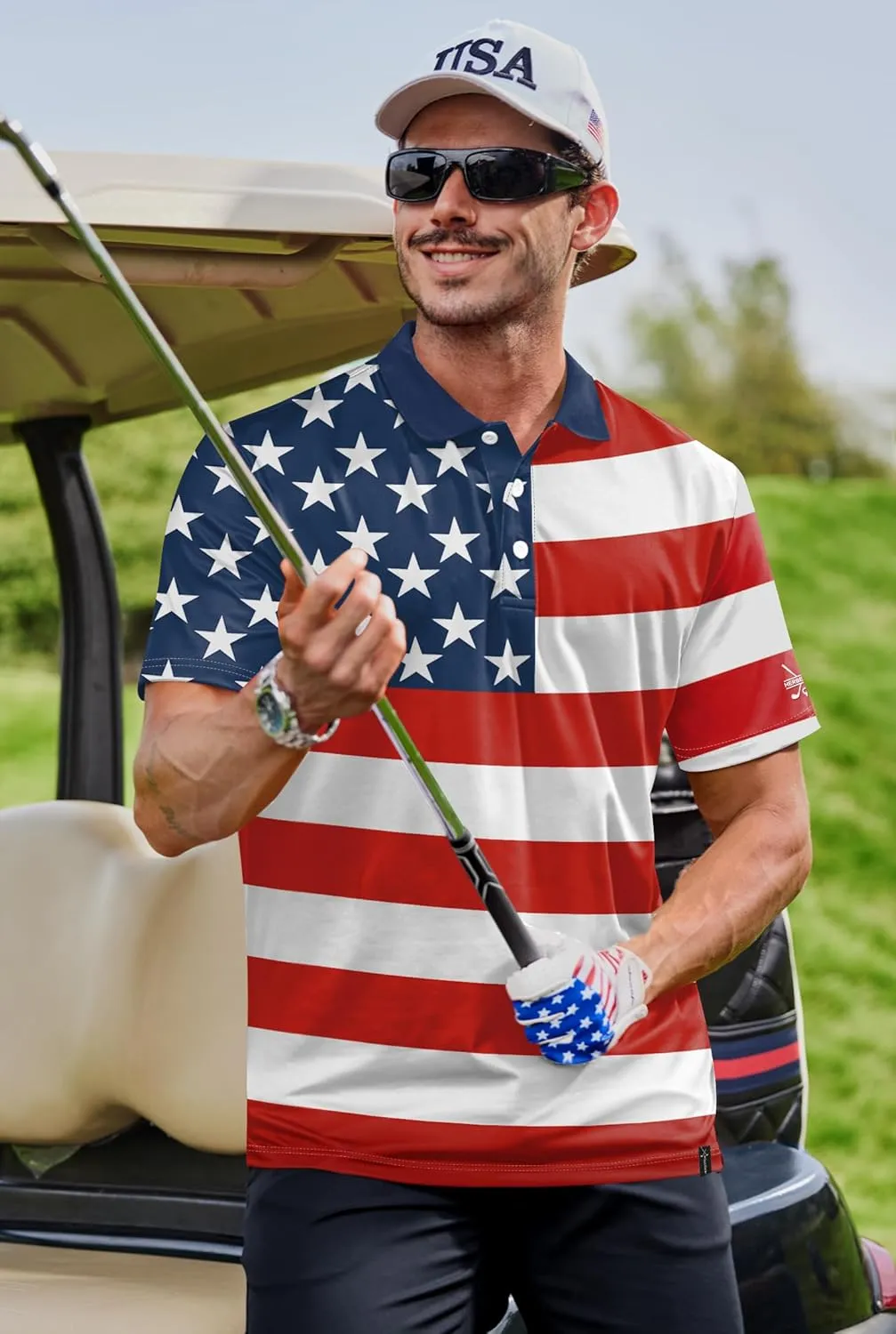 Men's Golf Polo Moisture Wicking Performance Print Summer Casual Shirts (S-XXL)