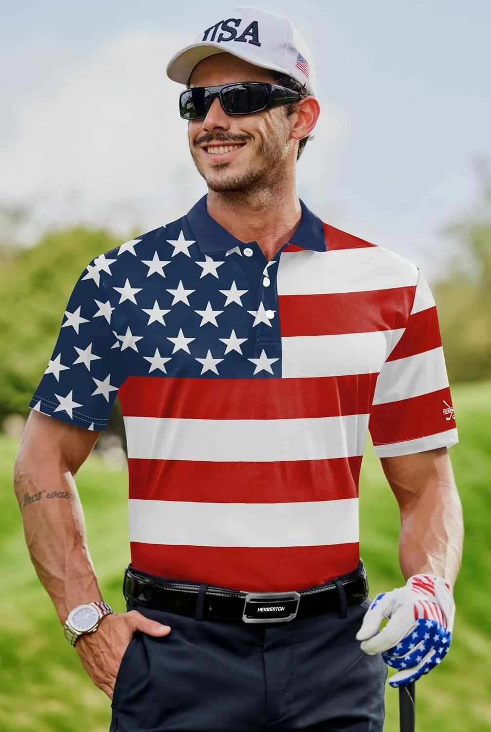 Men's Golf Polo Moisture Wicking Performance Print Summer Casual Shirts (S-XXL)