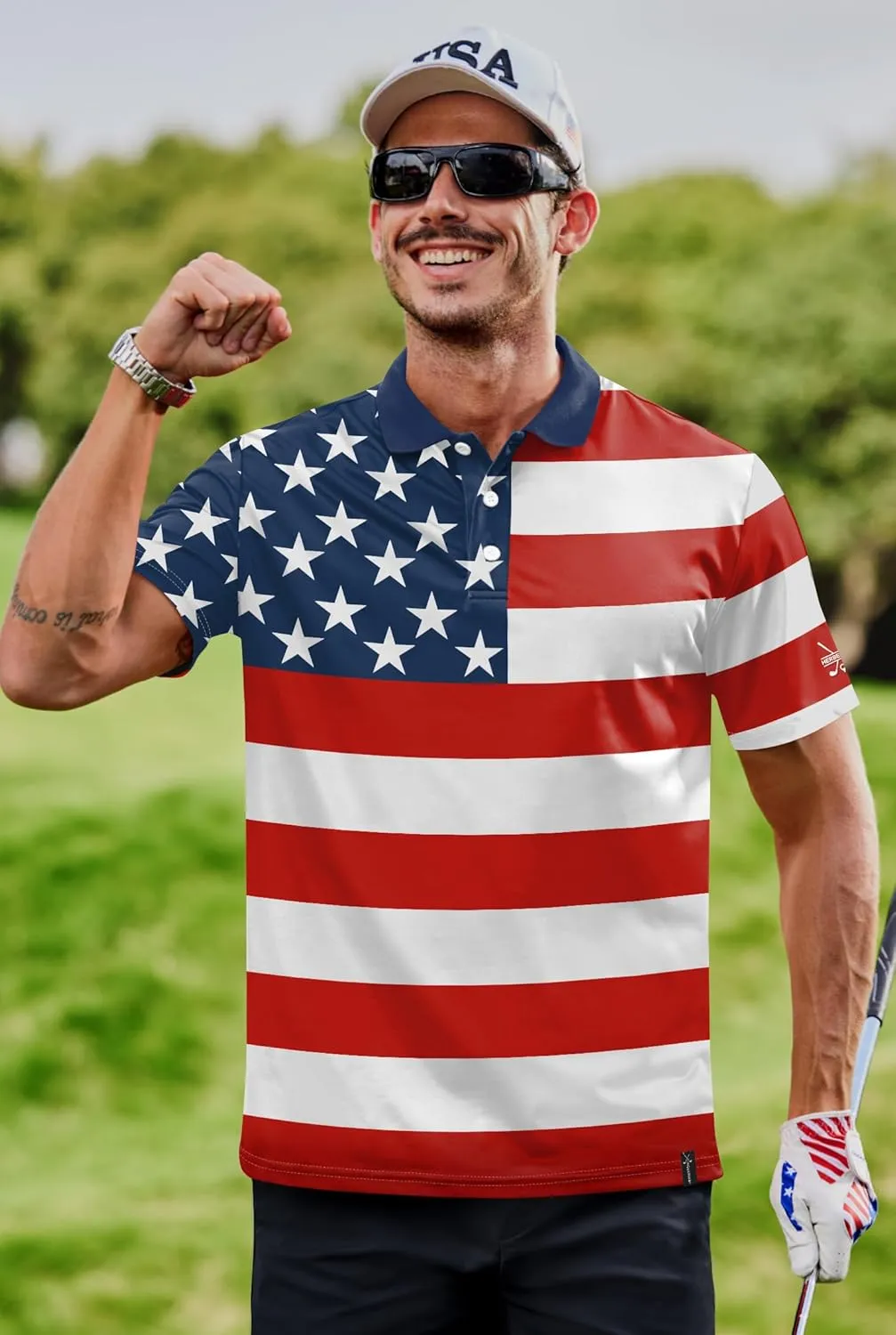 Men's Golf Polo Moisture Wicking Performance Print Summer Casual Shirts (S-XXL)