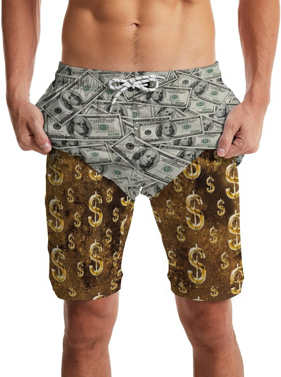 Mens Swim Trunks with Compression Liner 7" Bathing Suit Swimming Shorts Quick Dry Board Shorts Swimsuits with Pockets