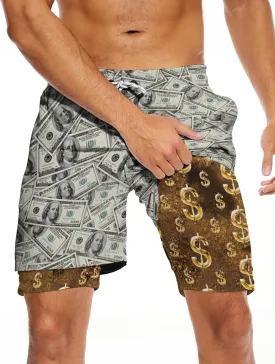 Mens Swim Trunks with Compression Liner 7" Bathing Suit Swimming Shorts Quick Dry Board Shorts Swimsuits with Pockets