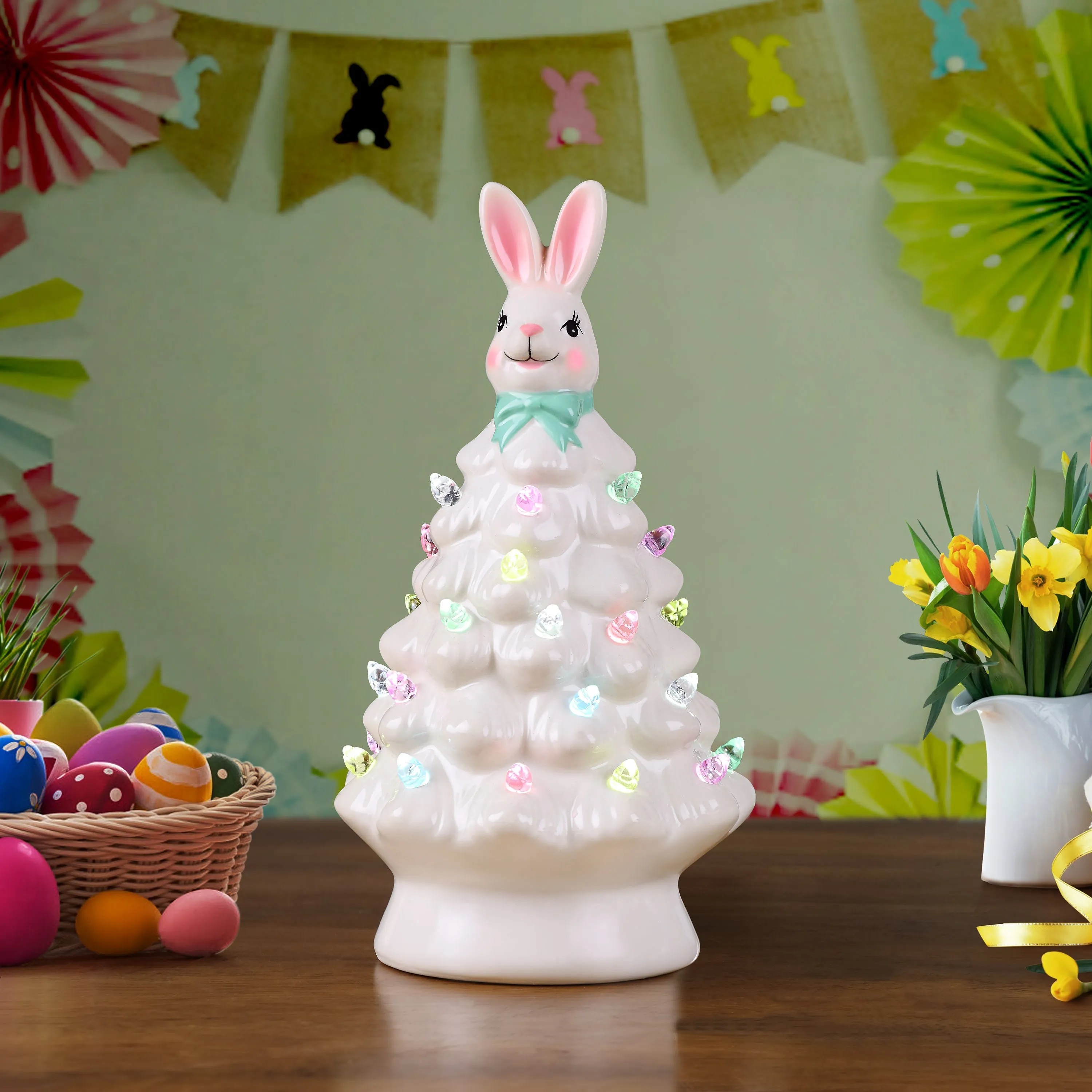 Mr. Cottontail 8 in. Ceramic Easter Bunny White Tree