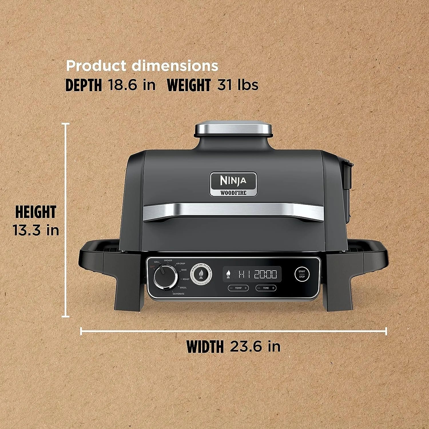 Ninja Woodfire Pro Outdoor Grill and Smoker With Temperature Probe, (OG751BRN) Renewed