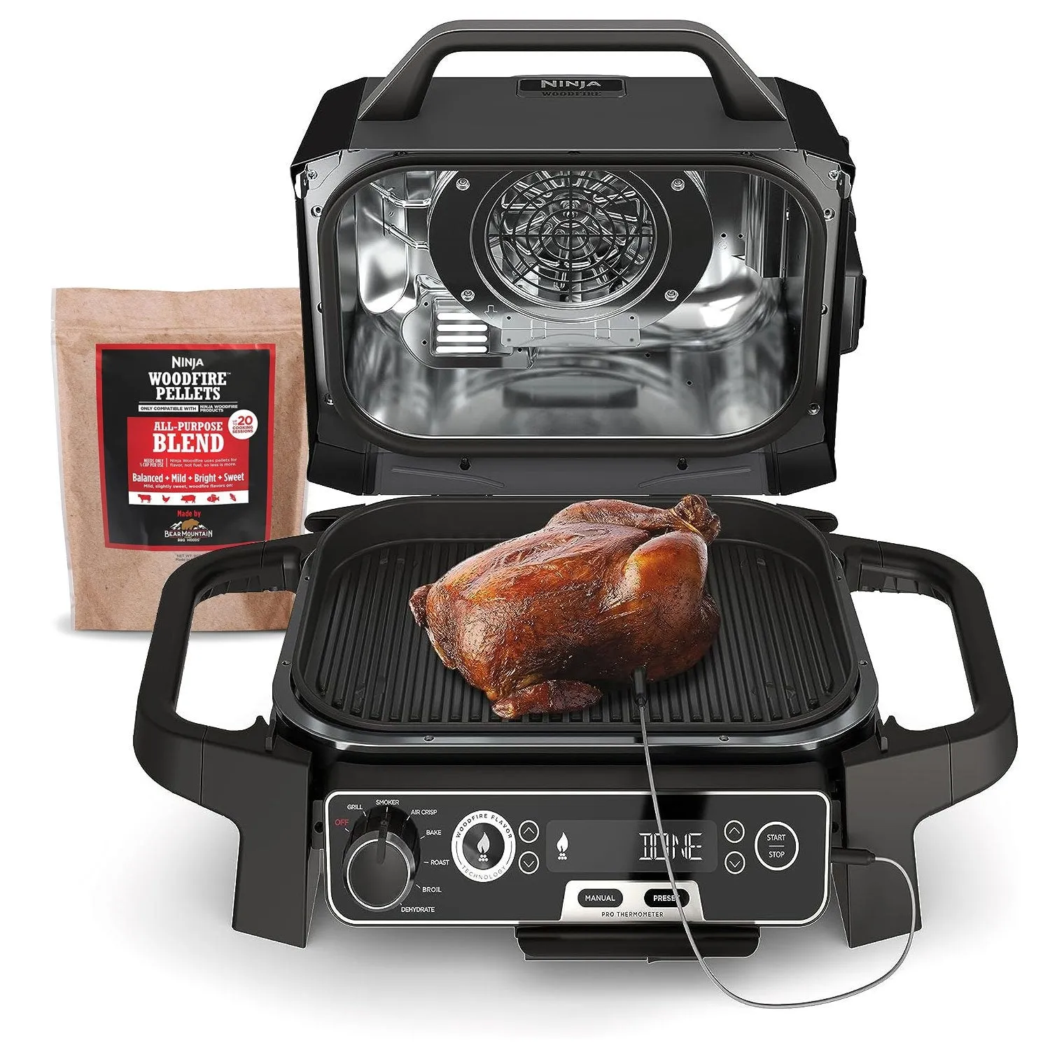 Ninja Woodfire Pro Outdoor Grill and Smoker With Temperature Probe, (OG751BRN) Renewed