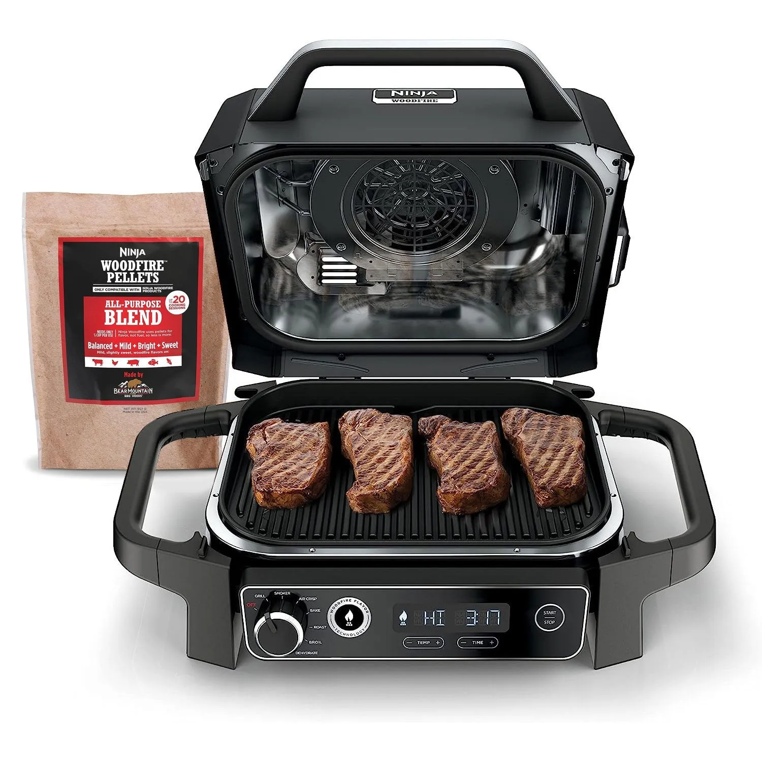Ninja Woodfire Pro Outdoor Grill and Smoker With Temperature Probe, (OG751BRN) Renewed