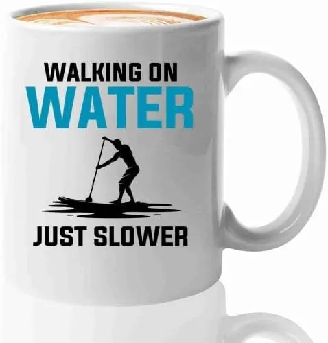 Paddleboard Coffee Mug 11oz White -Walking on water - Surfboard or Paddleboard Vintage stand up paddle surfing