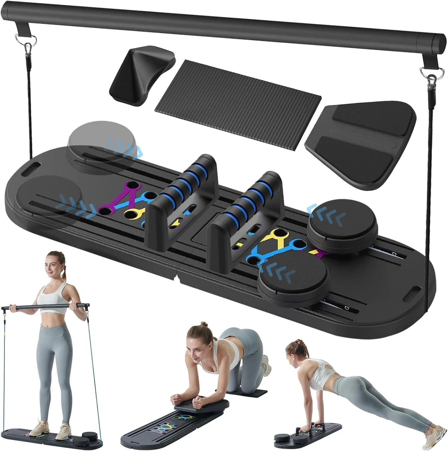 Pilates Board Set, 6-in-1 Home Workout Equipment, Portable Reformer for Core Strength, Full Body Training