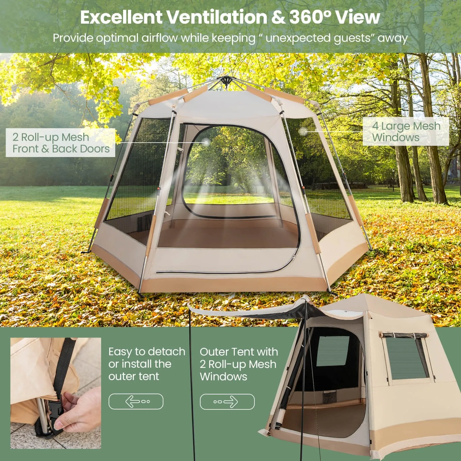 Pop-up Instant Camping Tent with Automatic Bracket and Rainfly