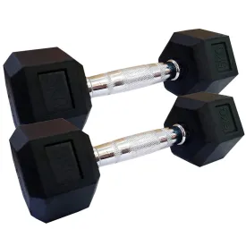 Prokick Rubber Coated Professional Exercise Hex Dumbbells - 17.5 KG (Single Piece)