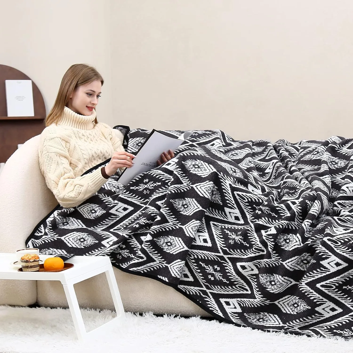 PuTian Merino Wool Blanket Camping Outdoor Blanket - 63" x 51" Bohemia Grey Great for Camping, Outdoors, Sporting Events, Survival & Emergency Kits -Super Soft Wool Blanket