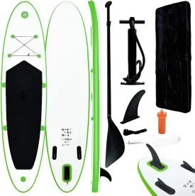 Robust Inflatable Stand Up Paddle Board Set for Adventure, Easy Transport, Includes Oar and Pump, Green and White