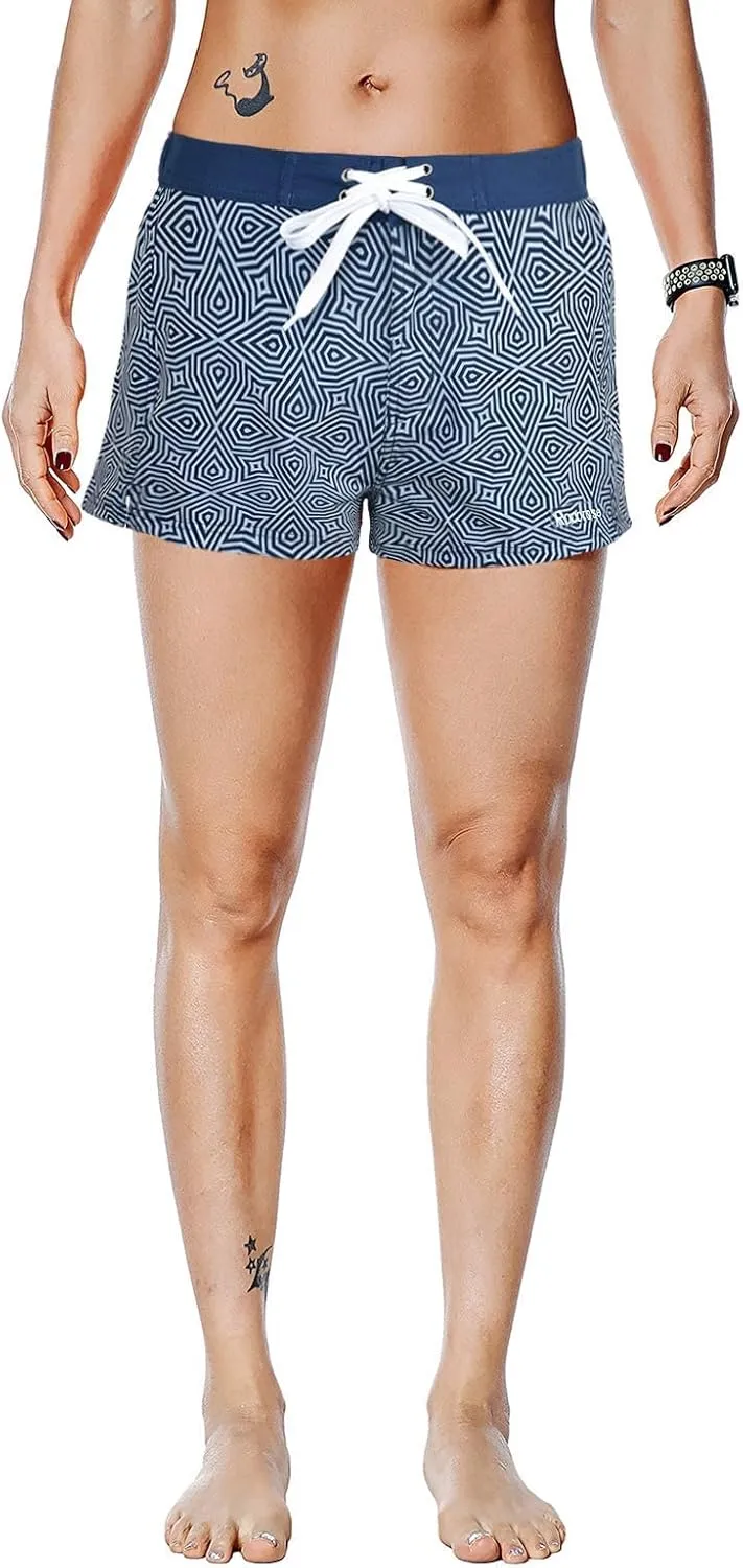 Rocorose Women's Board Shorts Quick Dry Elastic Waist Swim Shorts Surf Swimwear with Pocket and Liner