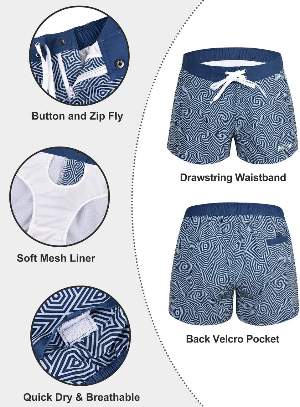 Rocorose Women's Board Shorts Quick Dry Elastic Waist Swim Shorts Surf Swimwear with Pocket and Liner