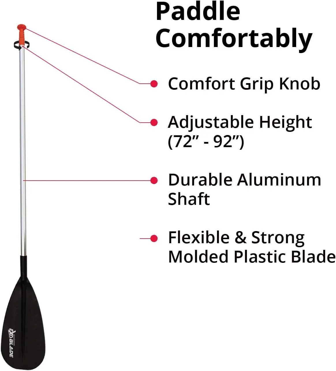 SeaSense Ex-O Blade 1 Adjustable Stand-Up Kayak Paddle, 72 - 92 - Aluminum Shaft, Comfort Grip Knob - for Adults, Great for Recreational Paddling, Touring, Racing & SUP Yoga