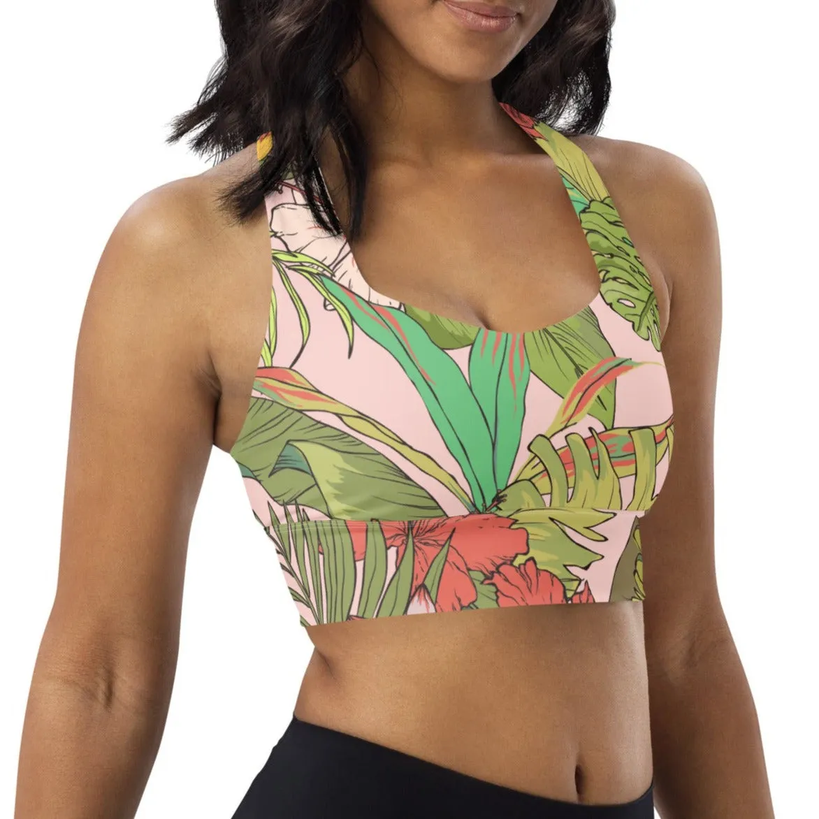 Sports Bra Swim Top -UPF 50  XS-3XL - Vintage Tropical Floral