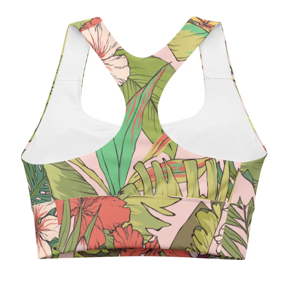 Sports Bra Swim Top -UPF 50  XS-3XL - Vintage Tropical Floral