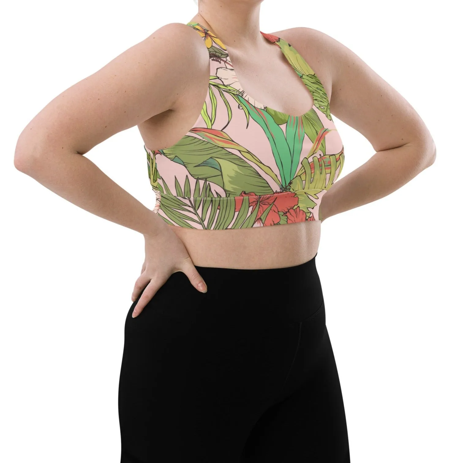 Sports Bra Swim Top -UPF 50  XS-3XL - Vintage Tropical Floral