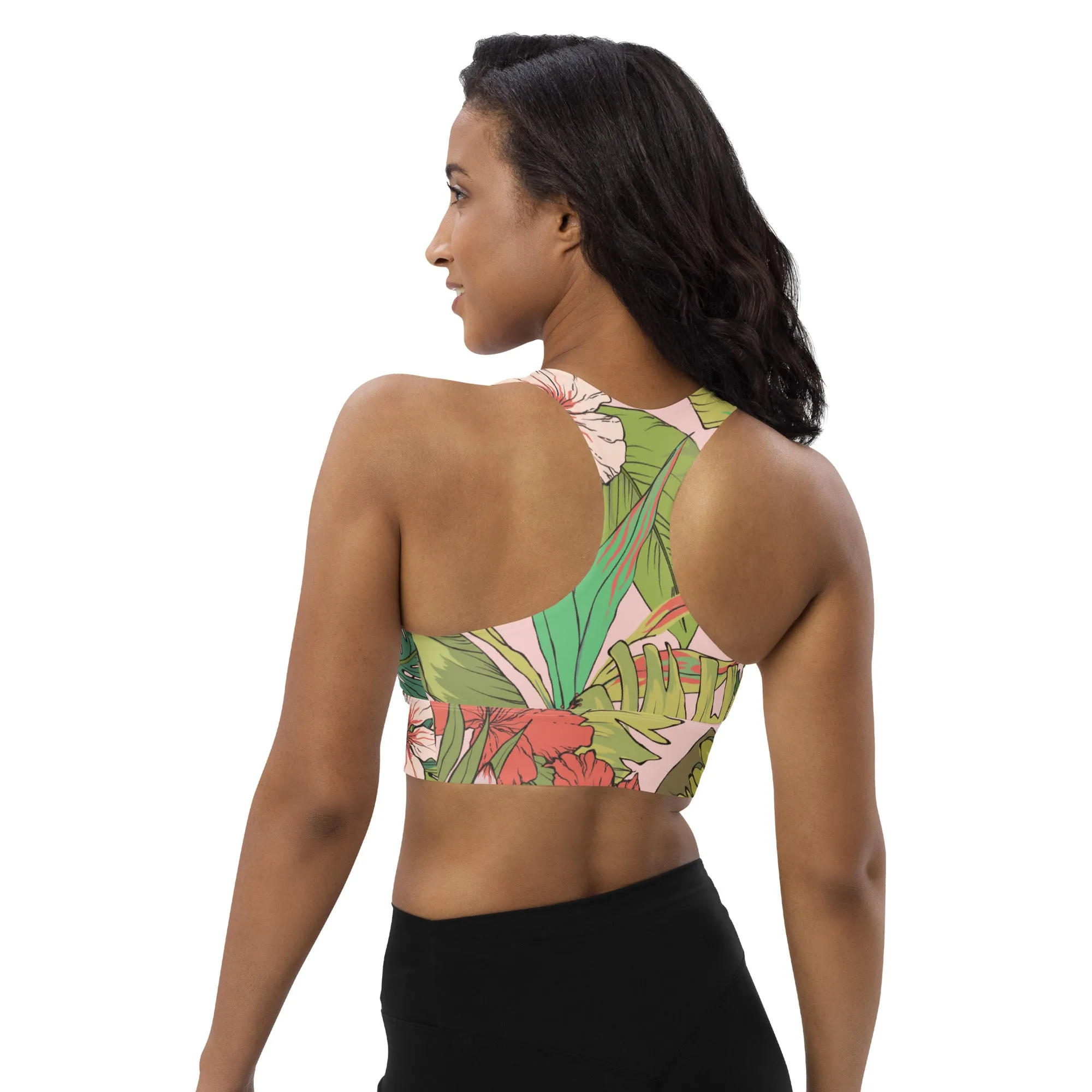 Sports Bra Swim Top -UPF 50  XS-3XL - Vintage Tropical Floral