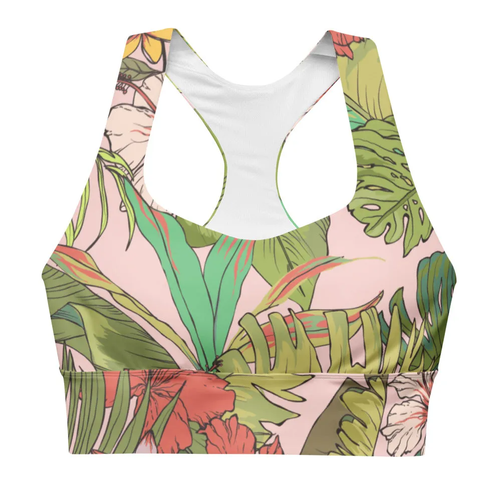 Sports Bra Swim Top -UPF 50  XS-3XL - Vintage Tropical Floral
