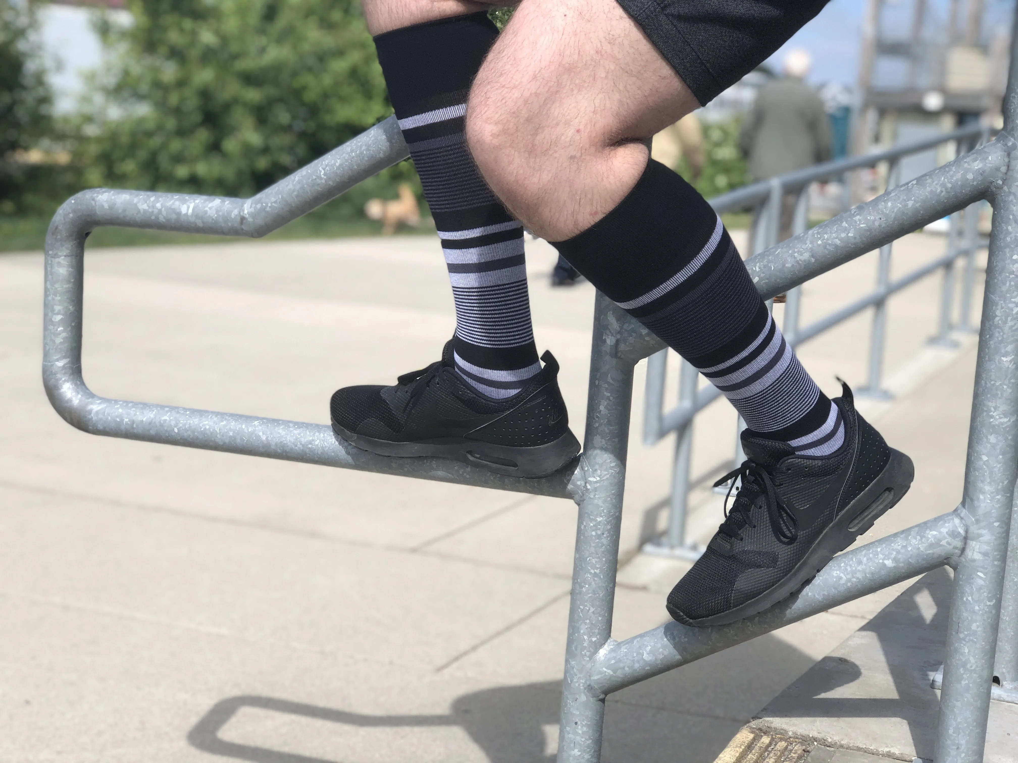 Stripe Cotton Black/Grey Socks - Men's Medical