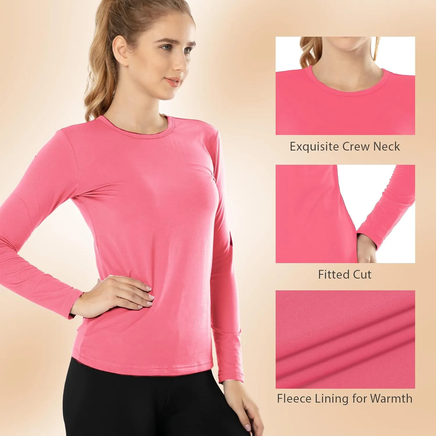 Subuteay Womens Thermal Tops Turtleneck Crew Neck Fleece Lined Shirt Long Sleeve Base Layer Undershirt