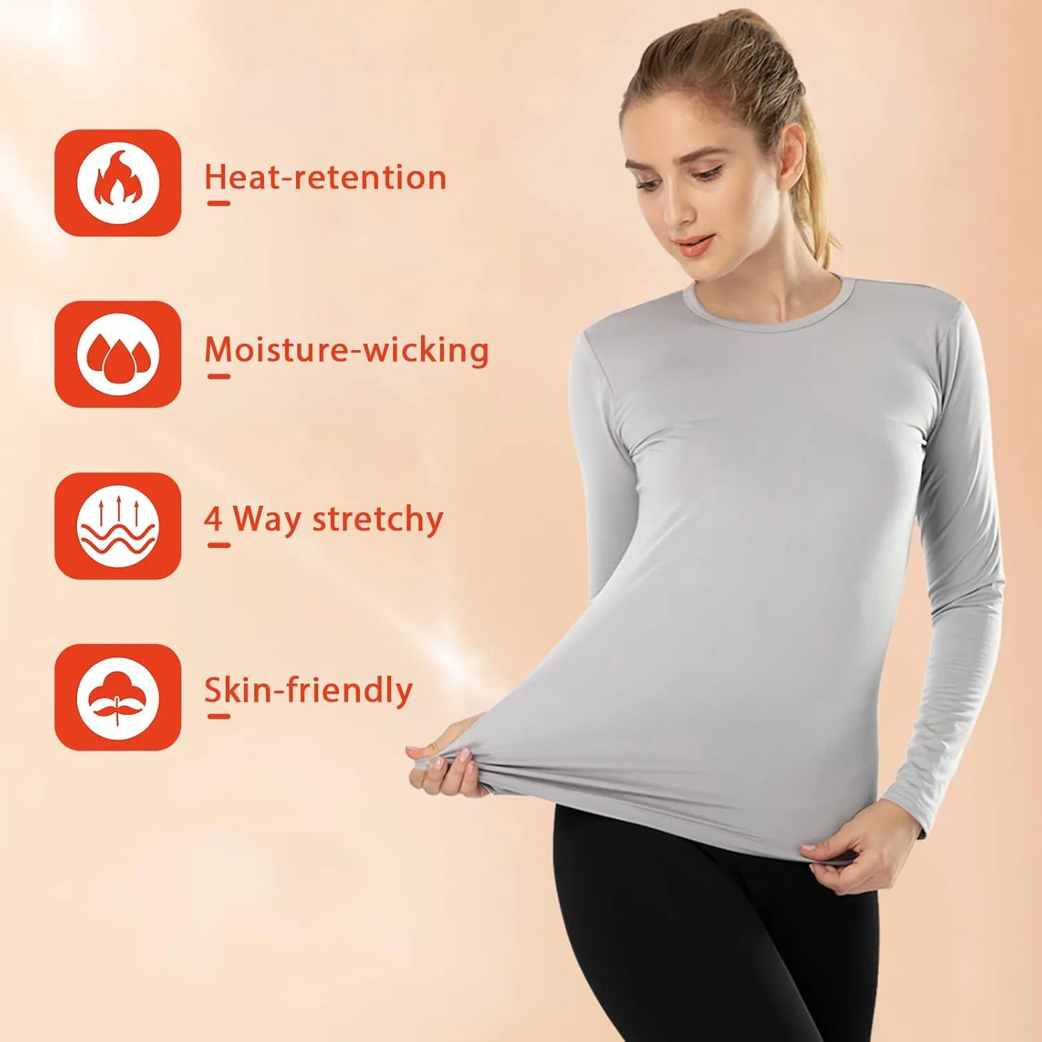 Subuteay Womens Thermal Tops Turtleneck Crew Neck Fleece Lined Shirt Long Sleeve Base Layer Undershirt