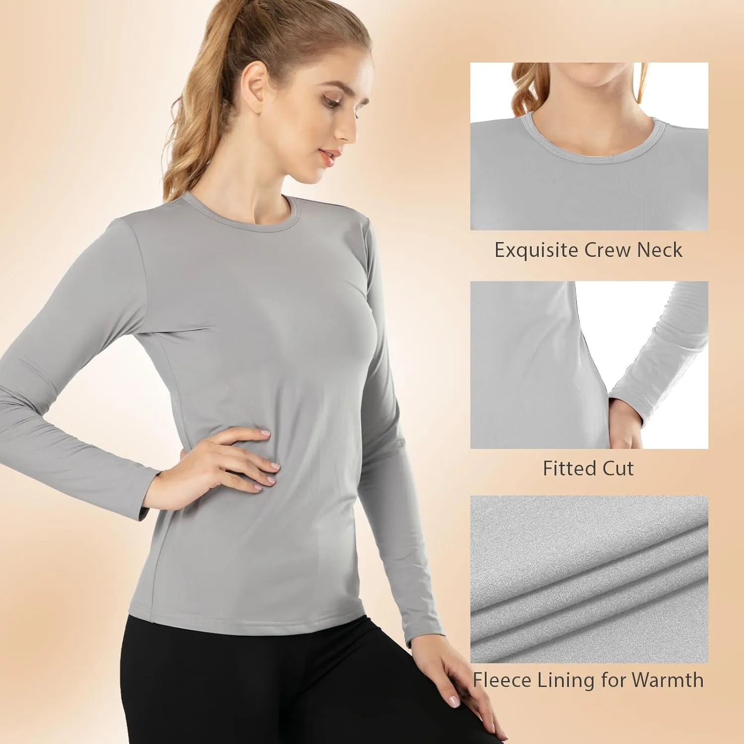 Subuteay Womens Thermal Tops Turtleneck Crew Neck Fleece Lined Shirt Long Sleeve Base Layer Undershirt