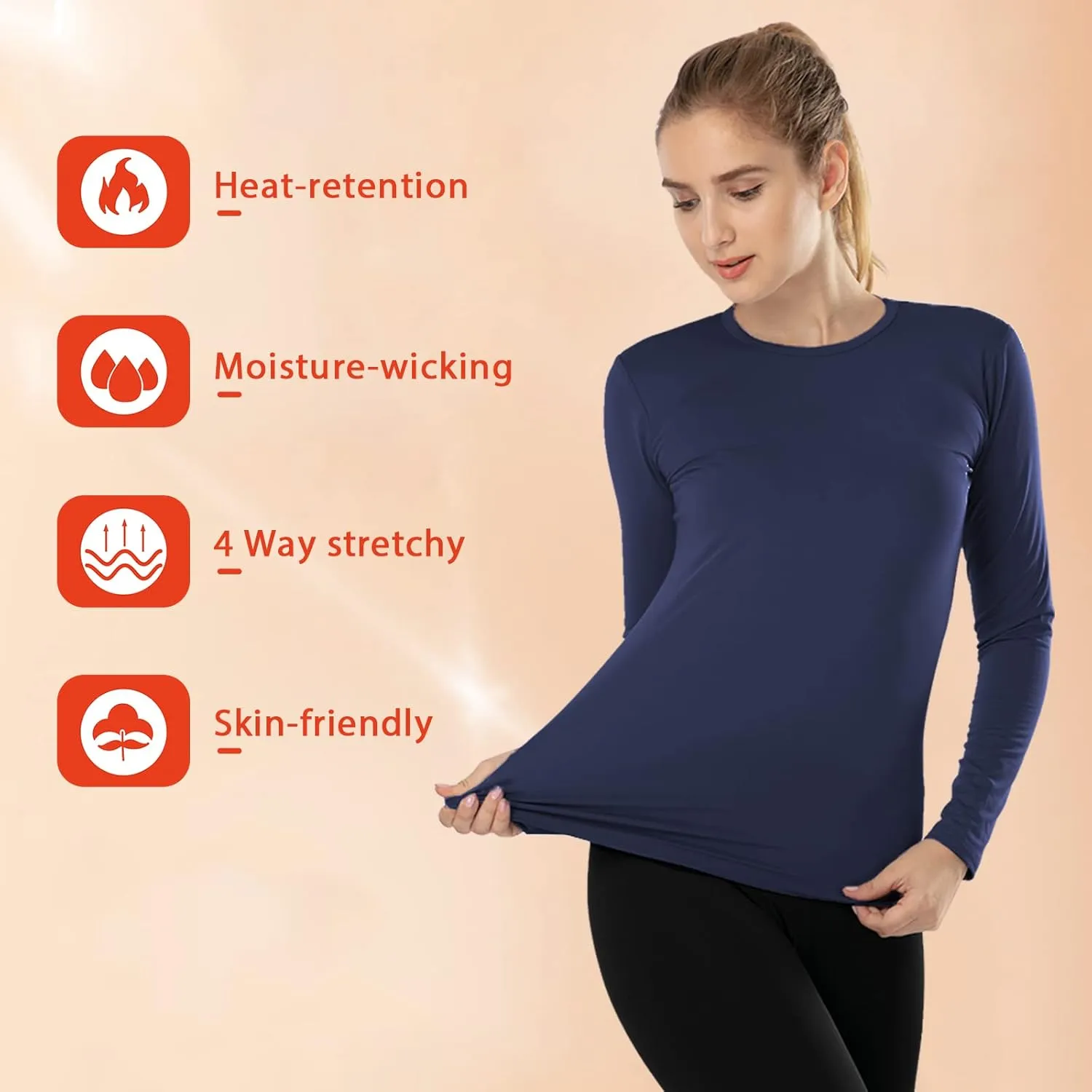 Subuteay Womens Thermal Tops Turtleneck Crew Neck Fleece Lined Shirt Long Sleeve Base Layer Undershirt