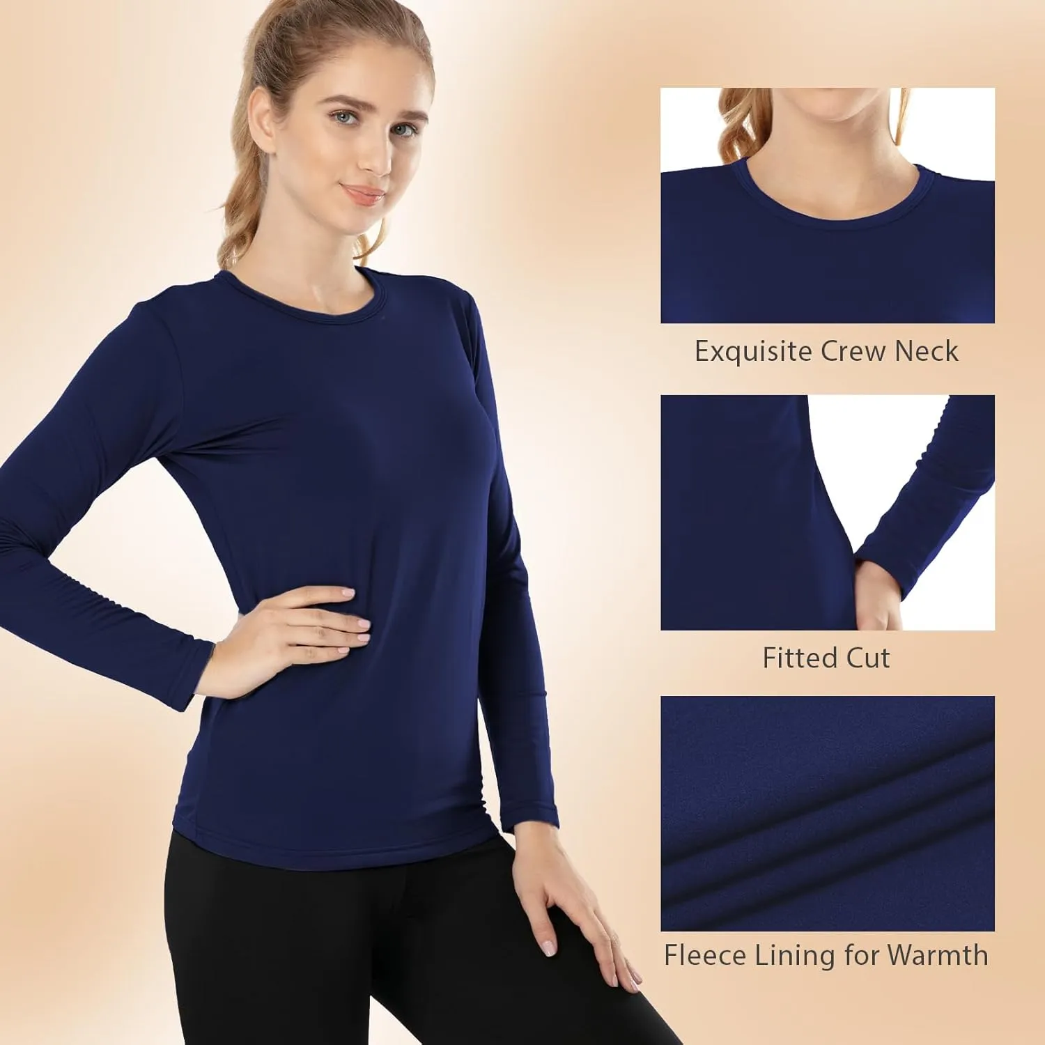 Subuteay Womens Thermal Tops Turtleneck Crew Neck Fleece Lined Shirt Long Sleeve Base Layer Undershirt