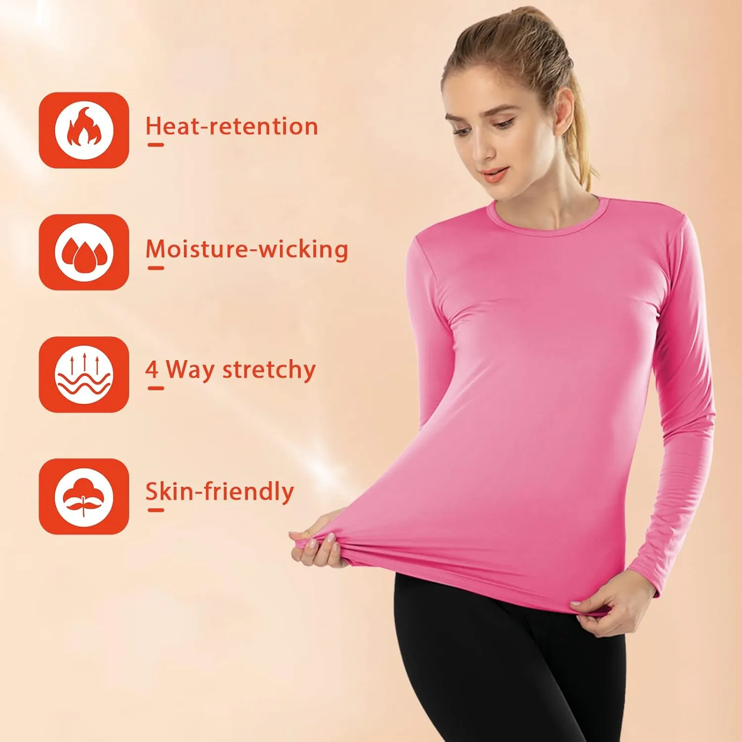 Subuteay Womens Thermal Tops Turtleneck Crew Neck Fleece Lined Shirt Long Sleeve Base Layer Undershirt