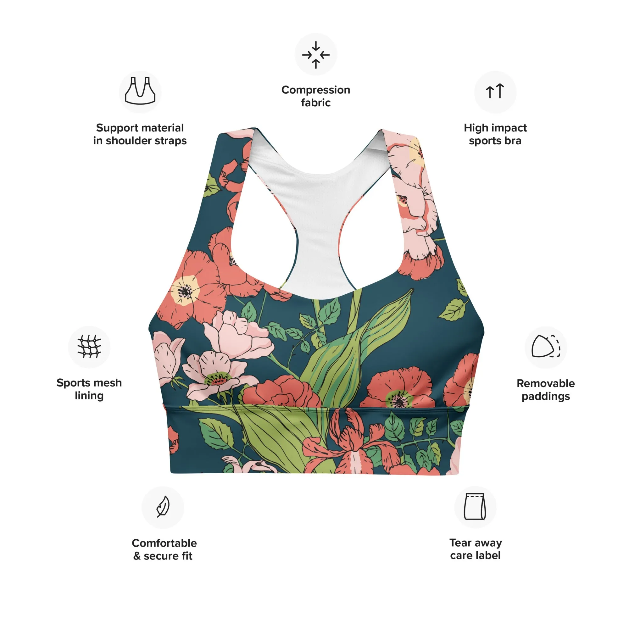 Swim Sports Bra Top UPF 50  Sizes XS-3XL - Seychelles Floral