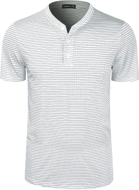 TAPULCO Collarless Golf Shirts for Men Quick Dry Color Block Breathable Soft Athletic Casual Daily T-Shirts