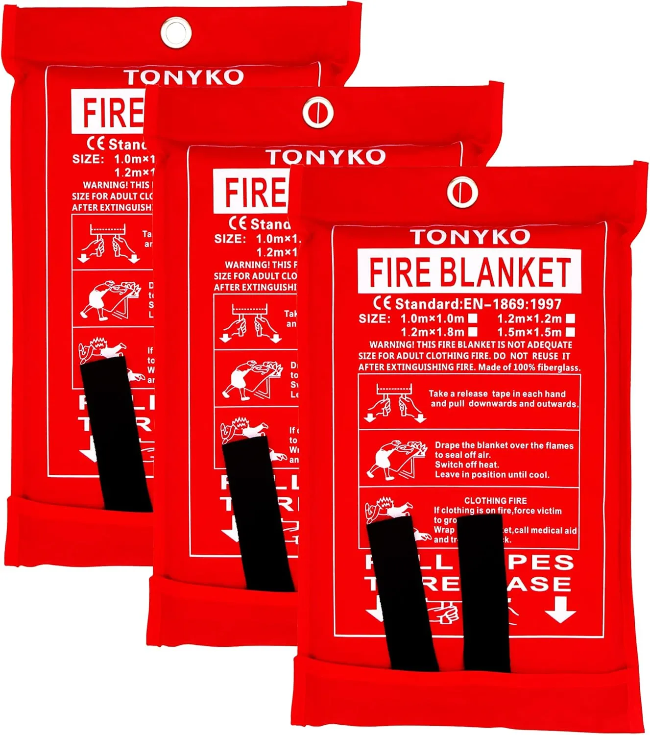 Tonyko Fiberglass Fire Blanket for Emergency Surival, Flame Retardant Protection and Heat Insulation with Various Sizes3Pack (39.339.3 inches)