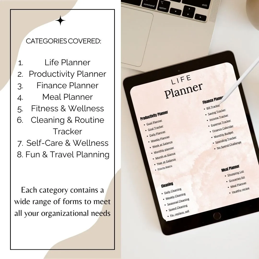 Ultimate Life Planner Bundle | Digital, Editable &amp; Printable | A4, Letter, iPad Compatible | Goals, Finance, Fitness, Self-Care, Travel &amp; More