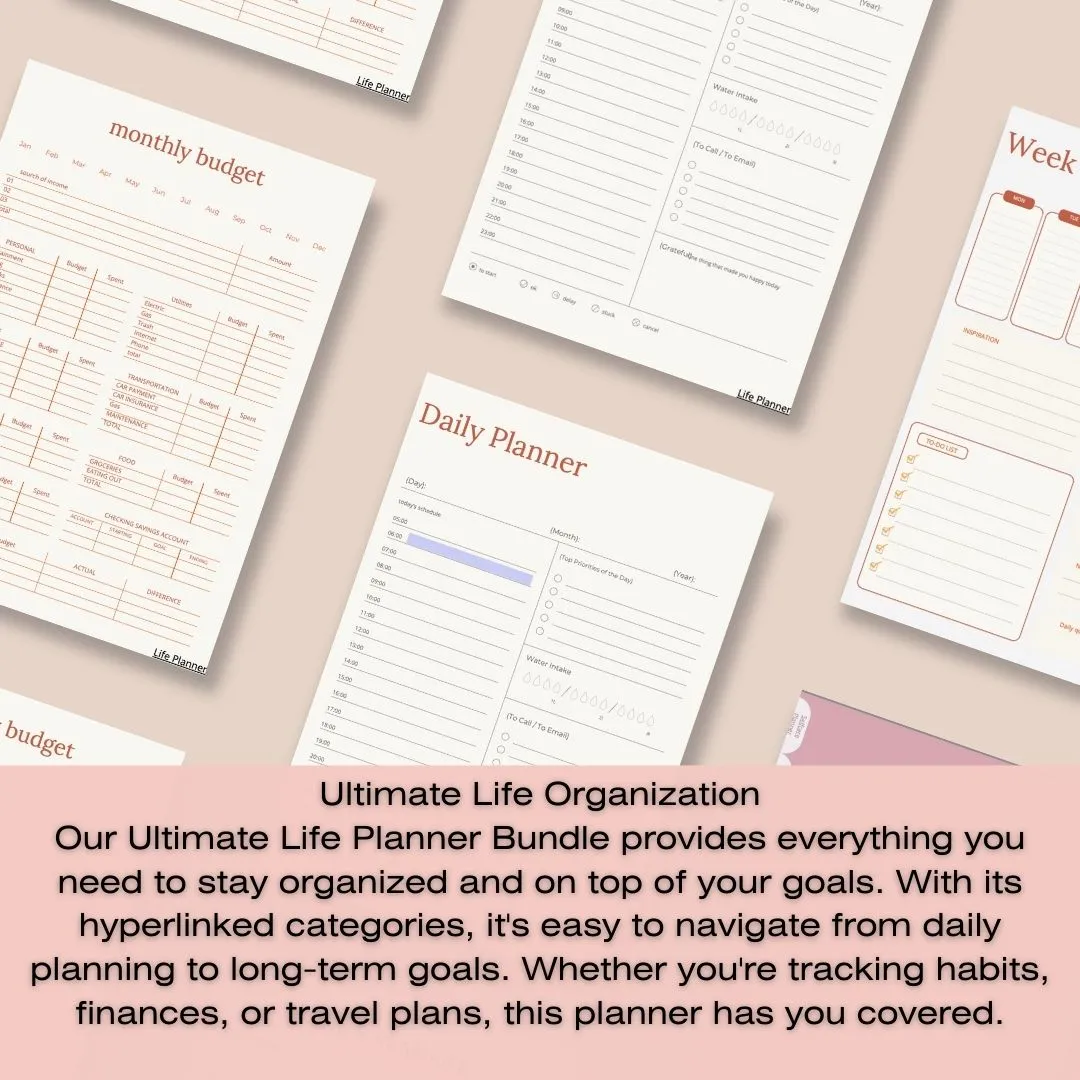 Ultimate Life Planner Bundle | Digital, Editable &amp; Printable | A4, Letter, iPad Compatible | Goals, Finance, Fitness, Self-Care, Travel &amp; More