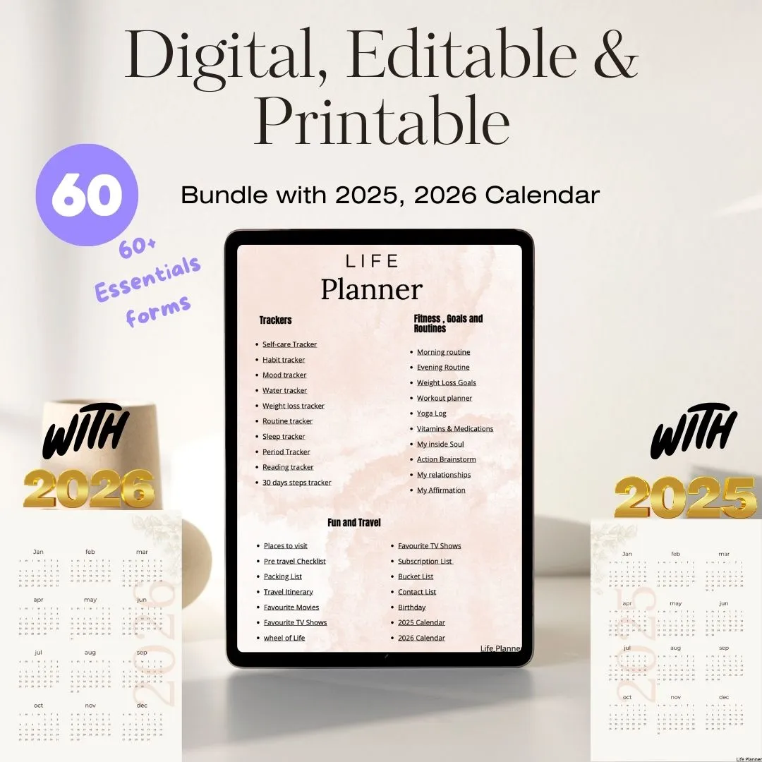 Ultimate Life Planner Bundle | Digital, Editable &amp; Printable | A4, Letter, iPad Compatible | Goals, Finance, Fitness, Self-Care, Travel &amp; More
