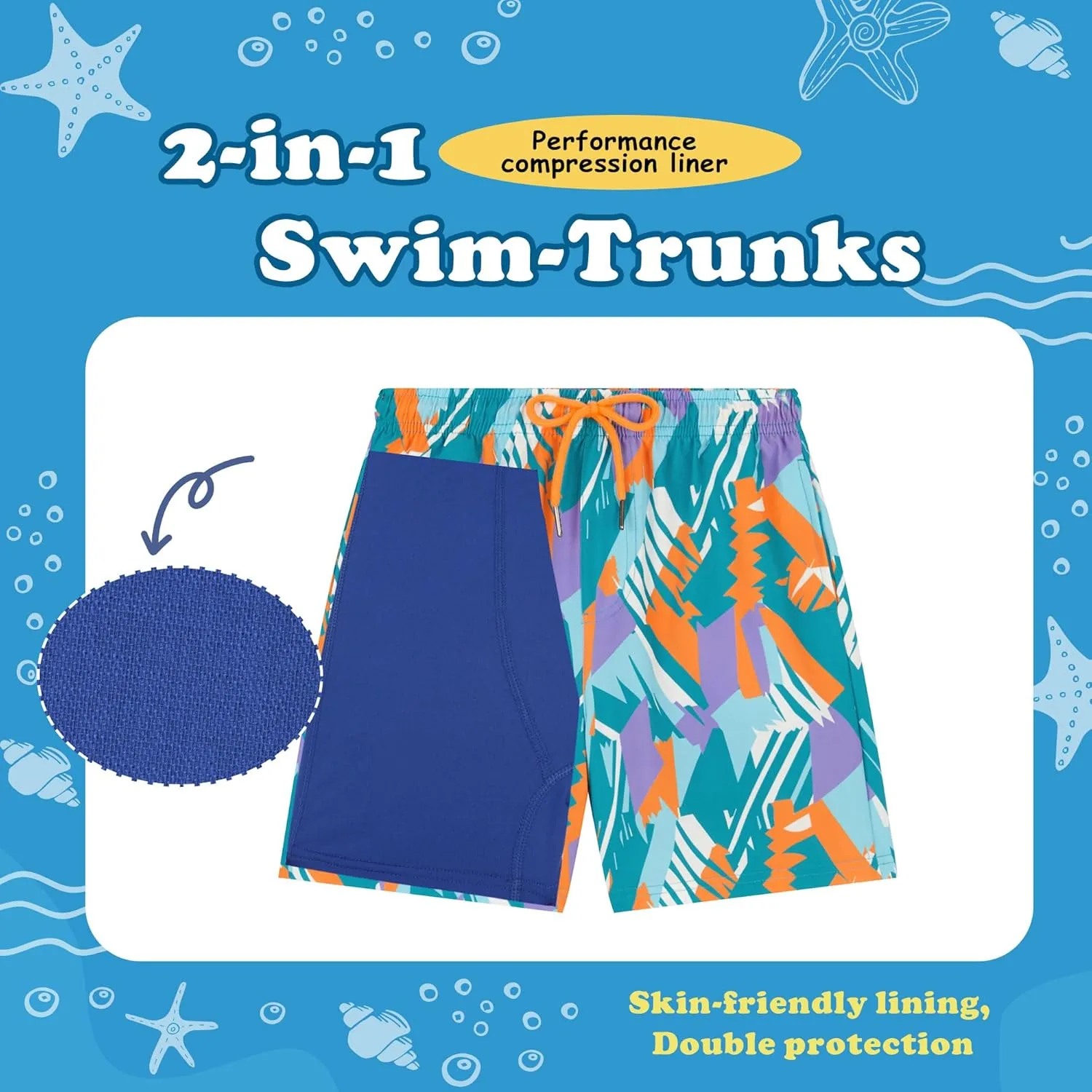 UMELOK Boys Swim Trunks with Compression Liner Toddler Swimsuit