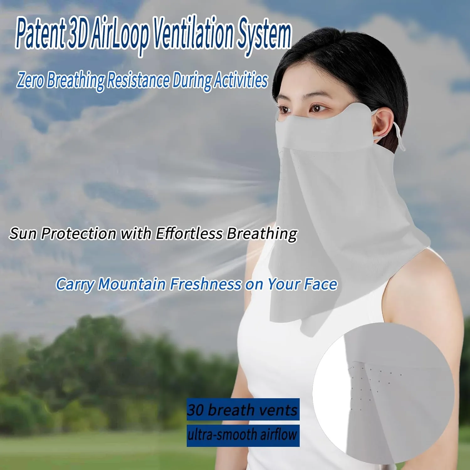 UV Protection Face Sun Mask with Neck Coverage Breathable Design for Outdoor Activities
