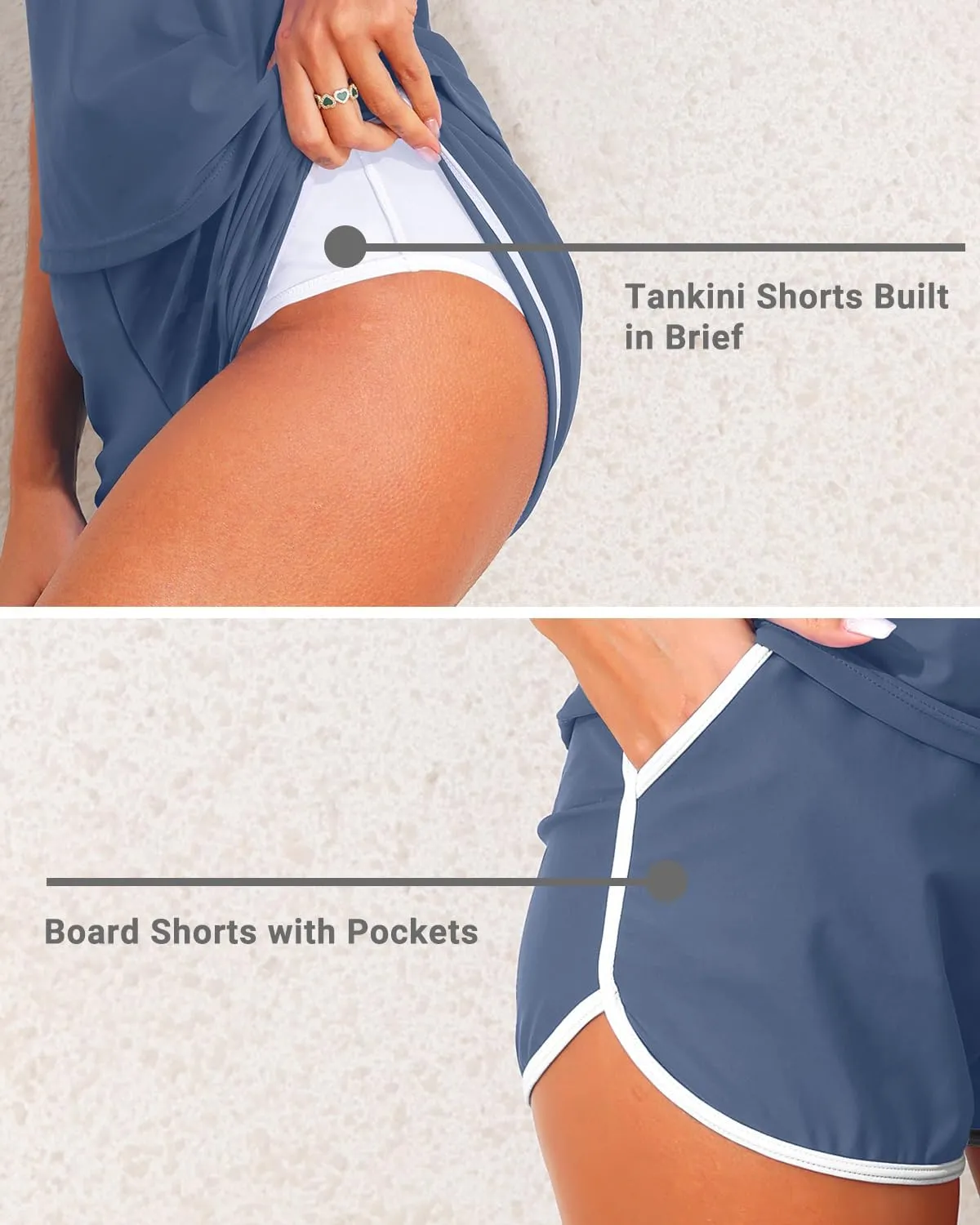 Women 2 Piece Tankini Swimsuit with Pockets Boy Shorts Modest Bathing Suit Tummy Control Tank Top